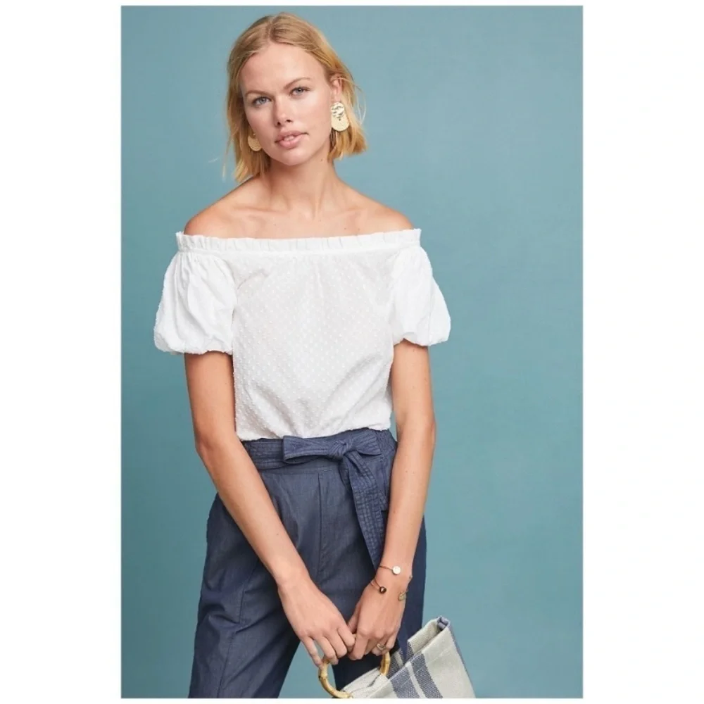 Maeve by Anthropologie White off the Shoulder Sojourner Top​​​​​